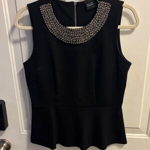 Black Beaded Collar Sleeveless Blouse